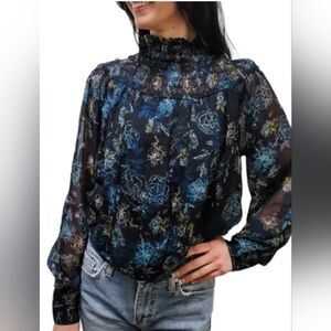 bishop + young NWT Navy Floral Blouse PTP 22 Length 19